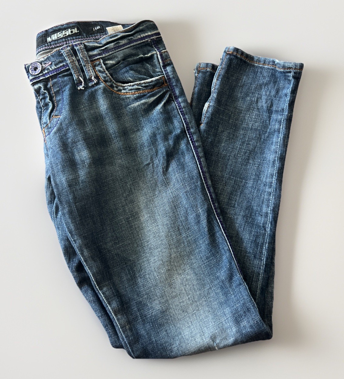Miss Sixty VTG Rare Straight Leg Jeans Denim Italy Size 28 Y2K Purple Stitch