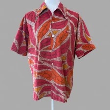 Vintage Barefoot In Paradise 70s Red & Orange Hawaiian Aloha Shirt M