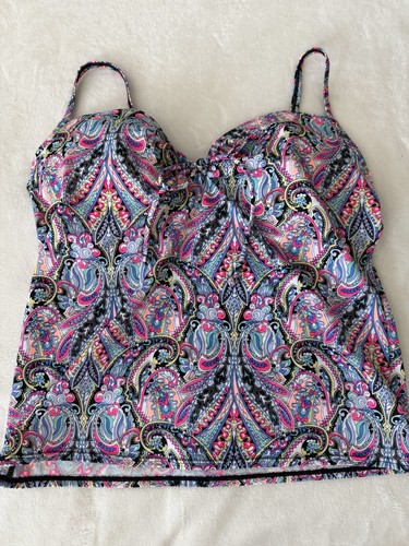 Women’s Colorful Paisley  Tankini Swimsuit Top Size 36DD  Adjustable Straps E28