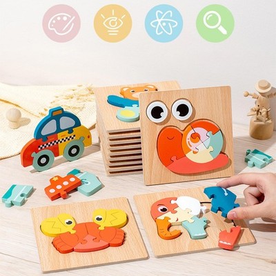 16Pcs Wooden Puzzle Wooden Jigsaw Puzzle Color Perception Kindergarten