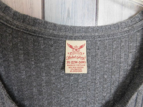 Faded Glory Sweater 3X Gray V Neck Short Sleeve Ribbed Casual - Bild 4 von 7