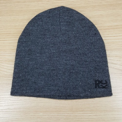 KENNETH COLE REACTION Mens Beanie Hat Gray Acrylic Knit Logo One Size