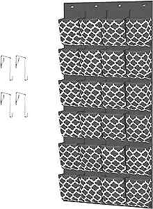 Over the Door Shoe Organizer with 24 Extra Large Pockets - Hanging 1 Pack Grey