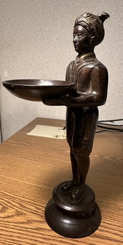 Statuina in bronzo maggiordomo personale 10,5" Blackamoor statua servo nubiano con ciotola - Foto 2 di 8