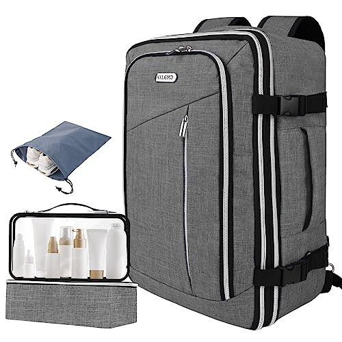 Carry on Backpack Flight Approved Travel Backpack with 3 Grey-expandable Size
