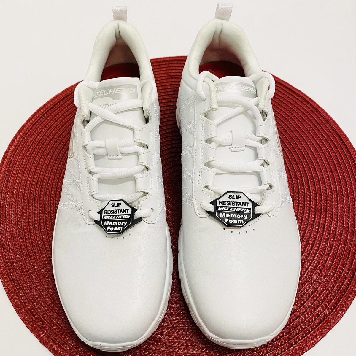 Skechers white sale slip resistant shoes
