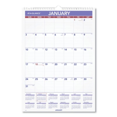 AT-A-GLANCE AAGPM228 Jan-Dec 2026 12" x 17" Monthly Wall Calendar New ...