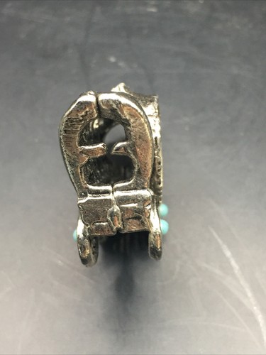 Vintage Silver Tone Turquoise Colored Stones Carriage Wagon Bolo Tie Clasp - Picture 5 of 7