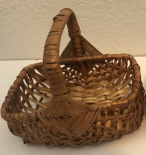 Vtg 5X6" Sm Rectangular English Natural Split Willow Wicker BASKET Handle EASTER