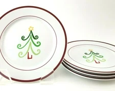 4 The Cellar Macy's 2003 Christmas Tree Illustrated Holiday Salad Plates 9"
