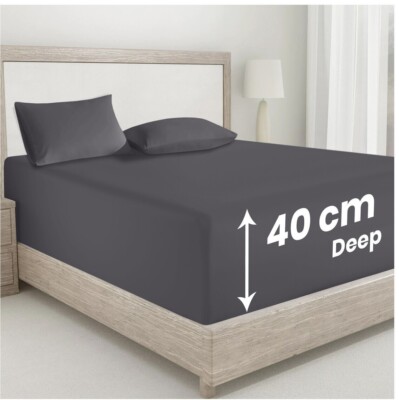 Mikrofaser Spannbettlaken 40 cm tief Größe Super King - Dunkelgrau 180 cm x 200 cm