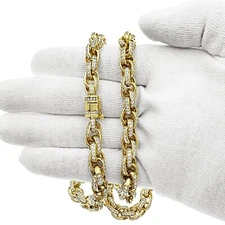 Solid Rope Iced Chain 8mm Necklace CZ Gold Over 925 Sterling Silver