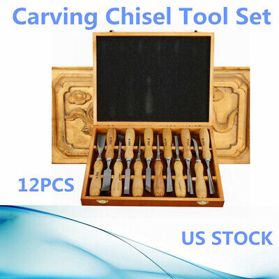 12pcs Wood Carving Hand Chisel Tool Set Woodworking Professional Gouges Box 