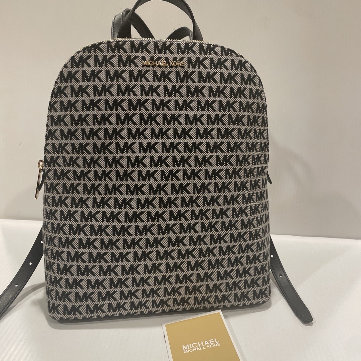 $298 NEW MICHAEL KORS Cindy Large Backpack MK Logo BLK/NAT 