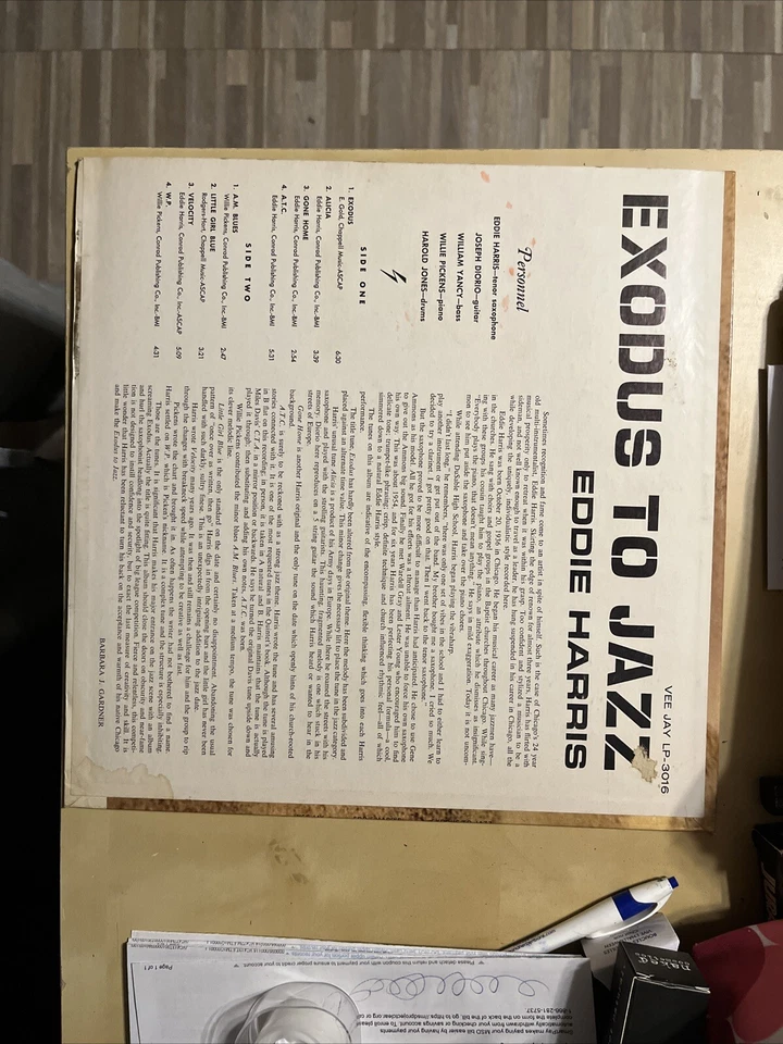 Eddie Harris - Exodus to Jazz - Vee Jay 1961 LP Vinyl Record - LP-3016 Foto 3 de 4