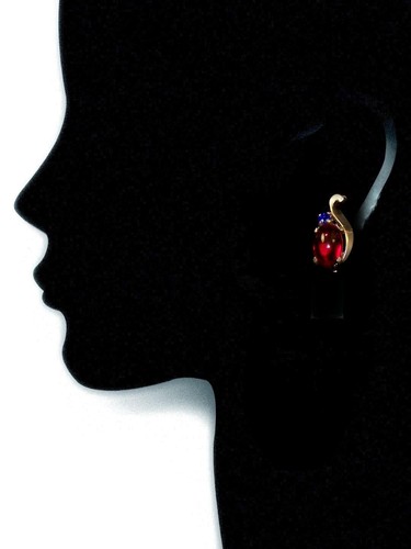 TRIFARI A. Philippe Sterling Ruby & Sapphire Cabochon Sword/Dagger Pin Earrings - Foto 15 di 22