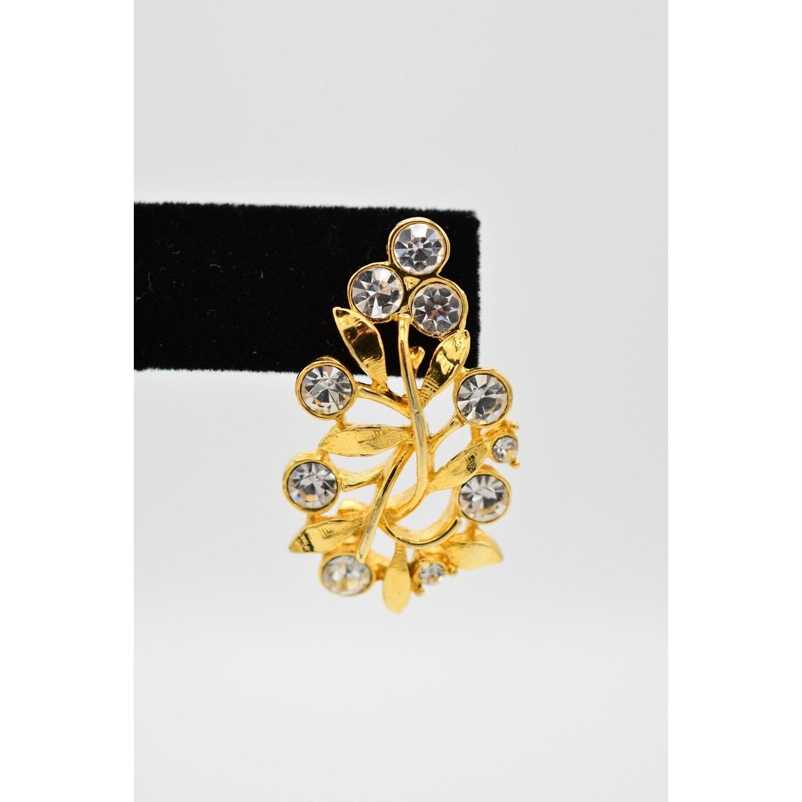 Vintage Crystal Leaf Earrings Dangle Rhinestone S… - image 7