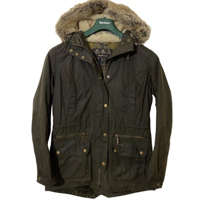 Barbour KELSALL Ladies Waxed Wax Cotton Olive Hooded Parka Jacket UK 12 USA 8 | eBay
