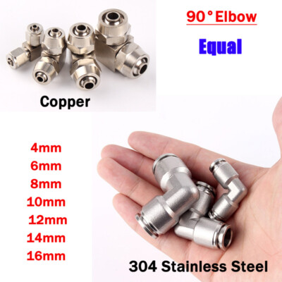 304 Stainless Steel/Copper Right Angle Pneumatic Fittings Equal Push In 4mm-16mm
