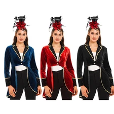 Womens Tailcoat Carnivals Jacket Masquerade Coat With Feather Hat Costume Party