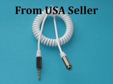 3PK 4Ft 3.5mm Male to Female Audio Stereo M/F Coiled Spiral Jump Cable White