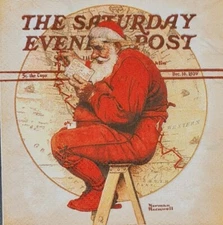 TWO Individual Napkins Christmas Santa Claus Rockwell Cocktail Decoupage (844)