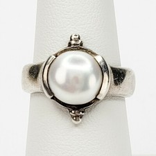 Vintage Sterling Silver 925 Pearl Modernist Cocktail Ring Size 6.5