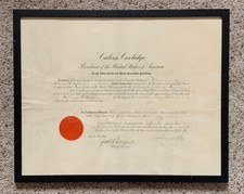 Calvin Coolidge 1925 President Signed - Marshal Appointee: Stillman E. Woodman