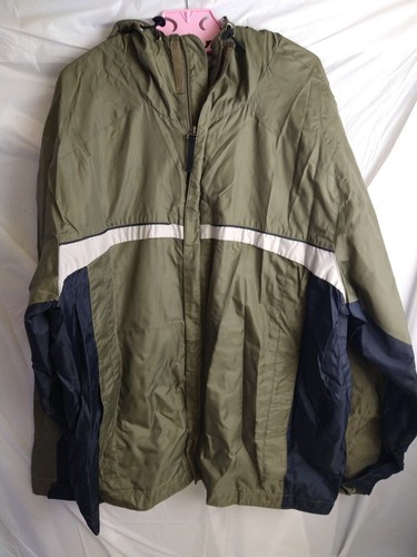 Mens Outerwear Hooded Fleece Lined Green Jacket Coat Work XL Athletic Rain - 第 1/13 張圖片