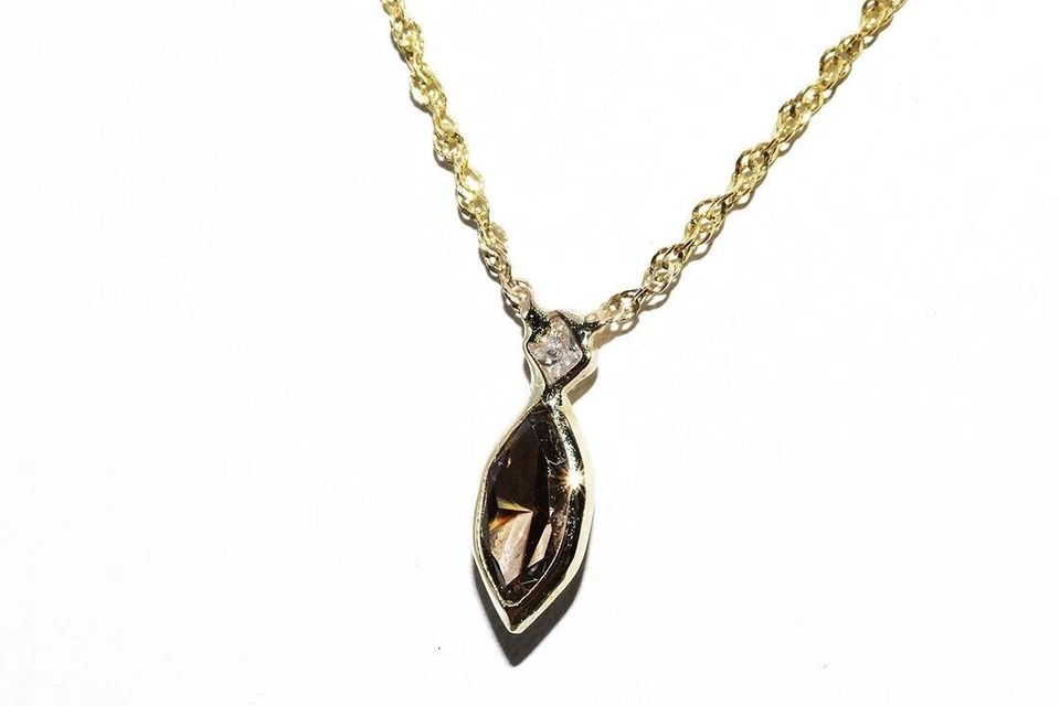 COLLAR GOTA DE DOS PIEDRAS ORO 14K $2,000 .43CT COÑAC NATURAL Y DIAMANTES BLANCOS Foto 2 de 4