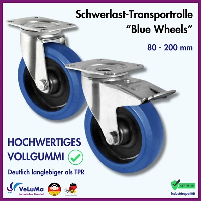 VELUMA Transportrolle Schwerlast Blue Wheels Vollgummi Festeller 80 100 125 160 200 mm