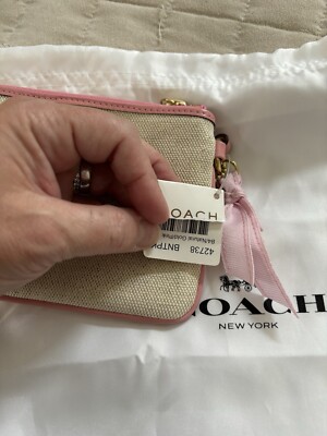 COACH Limited Edition Tattoo Canvas Wristlet Clutch With Pink Trim 