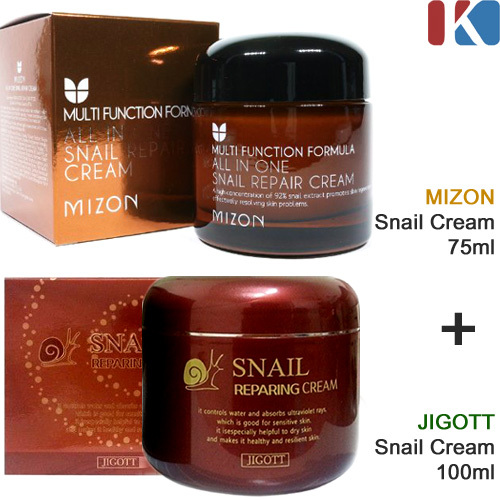 MIZON All In One Snail Repair Cream 75ml, JIGOTT Snail Reparing Cream 100g