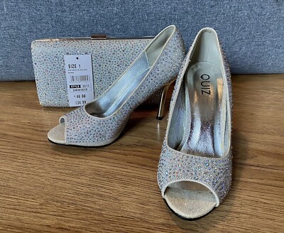 Quiz Diamanté Peep Toe Heels Size Inch With Matching Clutch - Main Image