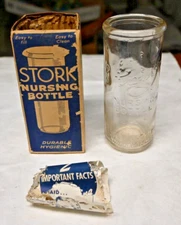 Vintage 1940's Stork Nursing Bottle in Original Box with Paperwork Rexall Drug