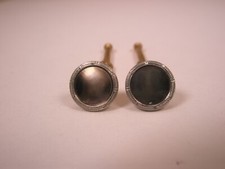SINGLES 2 5/16" Gray Round MOP Gold Plated Vintage Formal Tux Shirt Stud c277