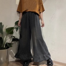 Women's Retro Flared Trousers Denim Straight Pants Wide Leg Casual Jeans Loose