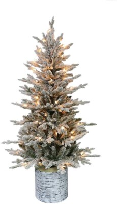Puleo International 4.5 Foot Pre-Lit Potted Flocked Arctic Fir Artificial Christ