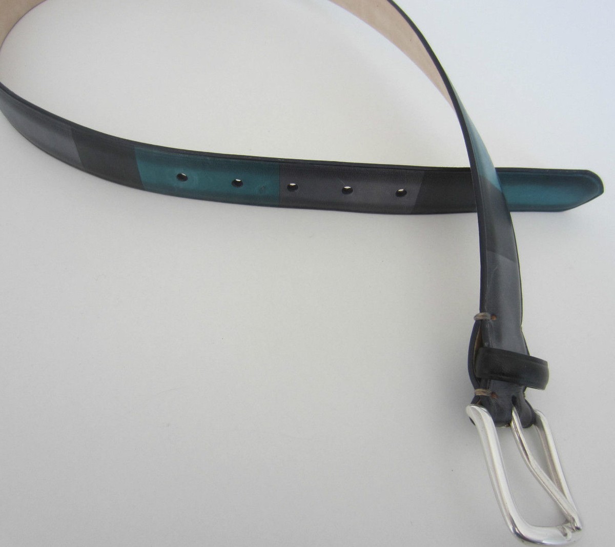 Ceinture Paul Smith Peinte Main - Cuir Vert, Noir Et Gris - Taille 28" - Made In Spain - Neuf Avec étiquettes