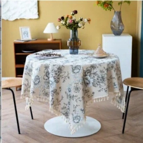 Floral Linen Cotton Tablecloth Pastoral Floral Rustic Washable Round Table Cover - Bild 15 von 35