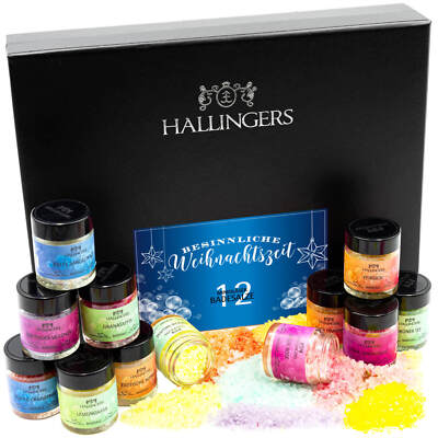 Hallingers Besinnliche Weihnachtszeit 12er Badesalz-Geschenk-Set mit Totes Meer-