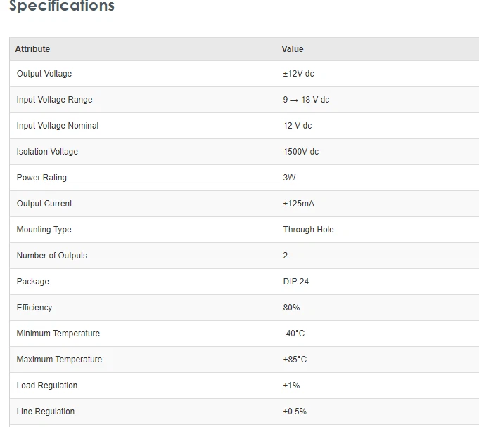 TRACOPOWER 3W Isolated DC-DC Converter Through Hole, Vin 9 - 18 V DC - TEL3-1222 - Image 3 of 3