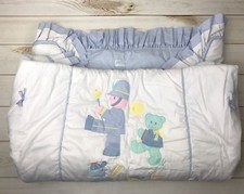 Vtg PATSY AIKEN Baby Quilt Crib Comforter Ruffle Blanket Nursery Toys Blue