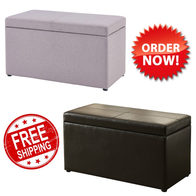 Otomana Largo con Almacenamiento Taburete Banco Asiento Cuero Sintetico