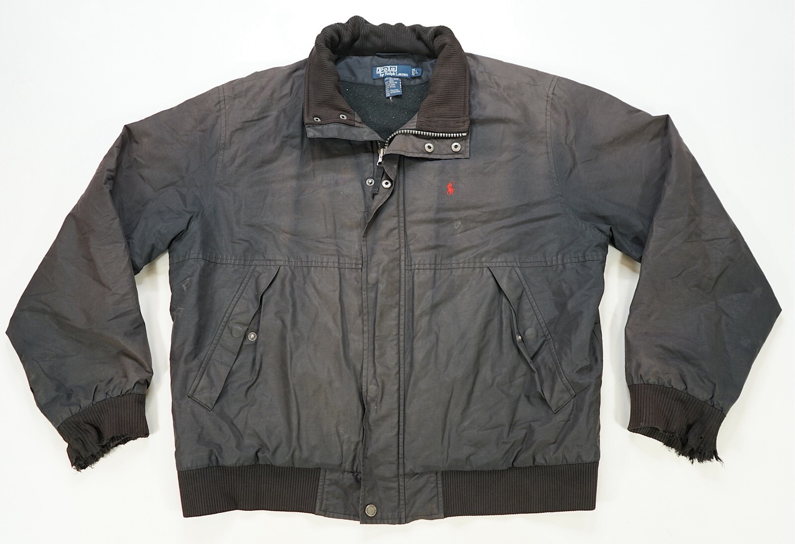 Rara giacca bomber vintage POLO RALPH LAUREN piccola pony foderata in pile anni '90 nera L