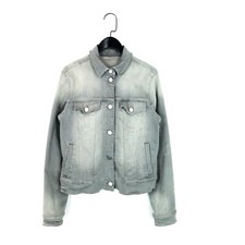 The White Company Grey Stone Wash Collared Fitted Stretch Denim Jacket - Size 12