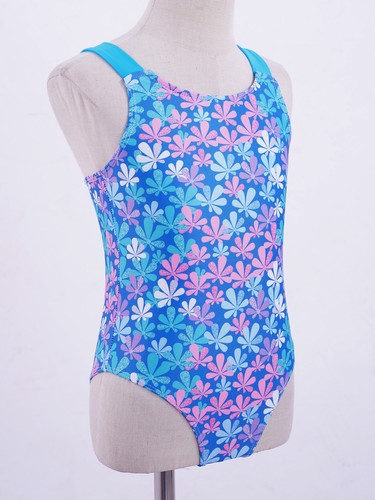 Kids Girls One Piece Print Swimsuit Sleeveless Criss Cross Back Bathing Suits - Picture 6 of 49