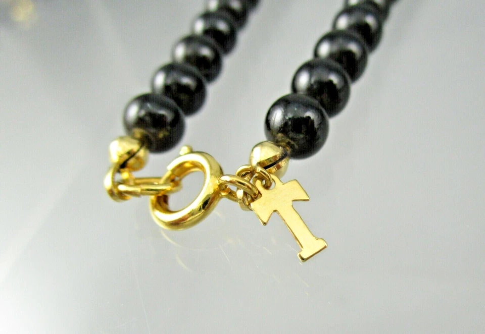 COLLANA FIRMATA TRIFARI PERLE LUCITE NERA ANNI '80 BIGIOTTERIA AMERICANA VINTAGE - Immagine 3 di 3