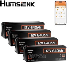 4Pack 12V 640Ah LiFePO4 Lithium Battery Mini Size Than 300Ah for Rv Solar Panels