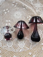 Vintage Glass MCM Set Of 3 Amethyst Mushrooms 🍄 Different Sizes And Shapes